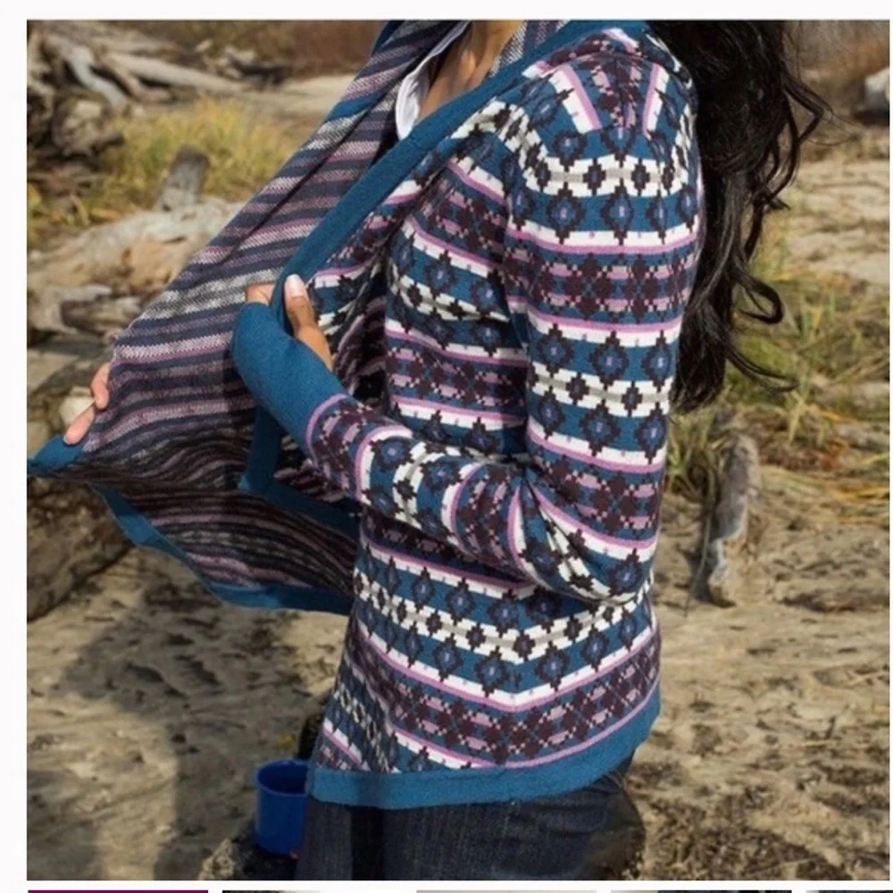 Betabrand S/M Fair Isle Merino Wool Mission Wrap Hooded Cardigan Sweater